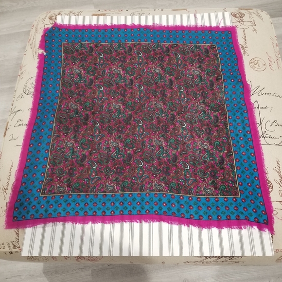 Bundle of Two Lightweight Floral Paisley Print Square Scarves in Pink & Blue - Picture 8 of 13